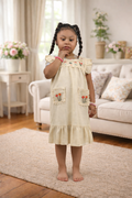 Girls Embroidered Linen Blend Dress – Natural Beige