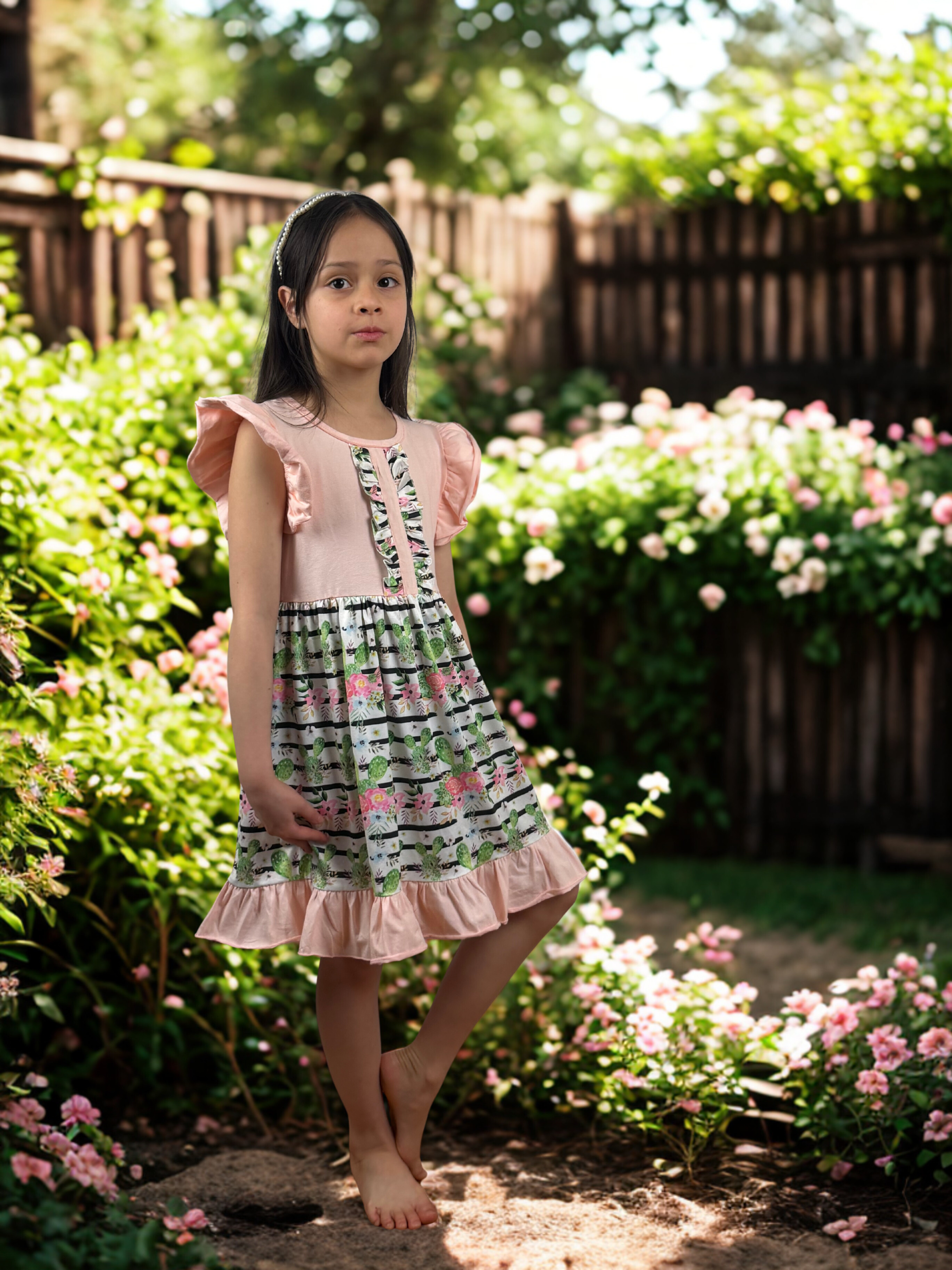 Girls Floral Summer Dress with Ruffle Sleeves