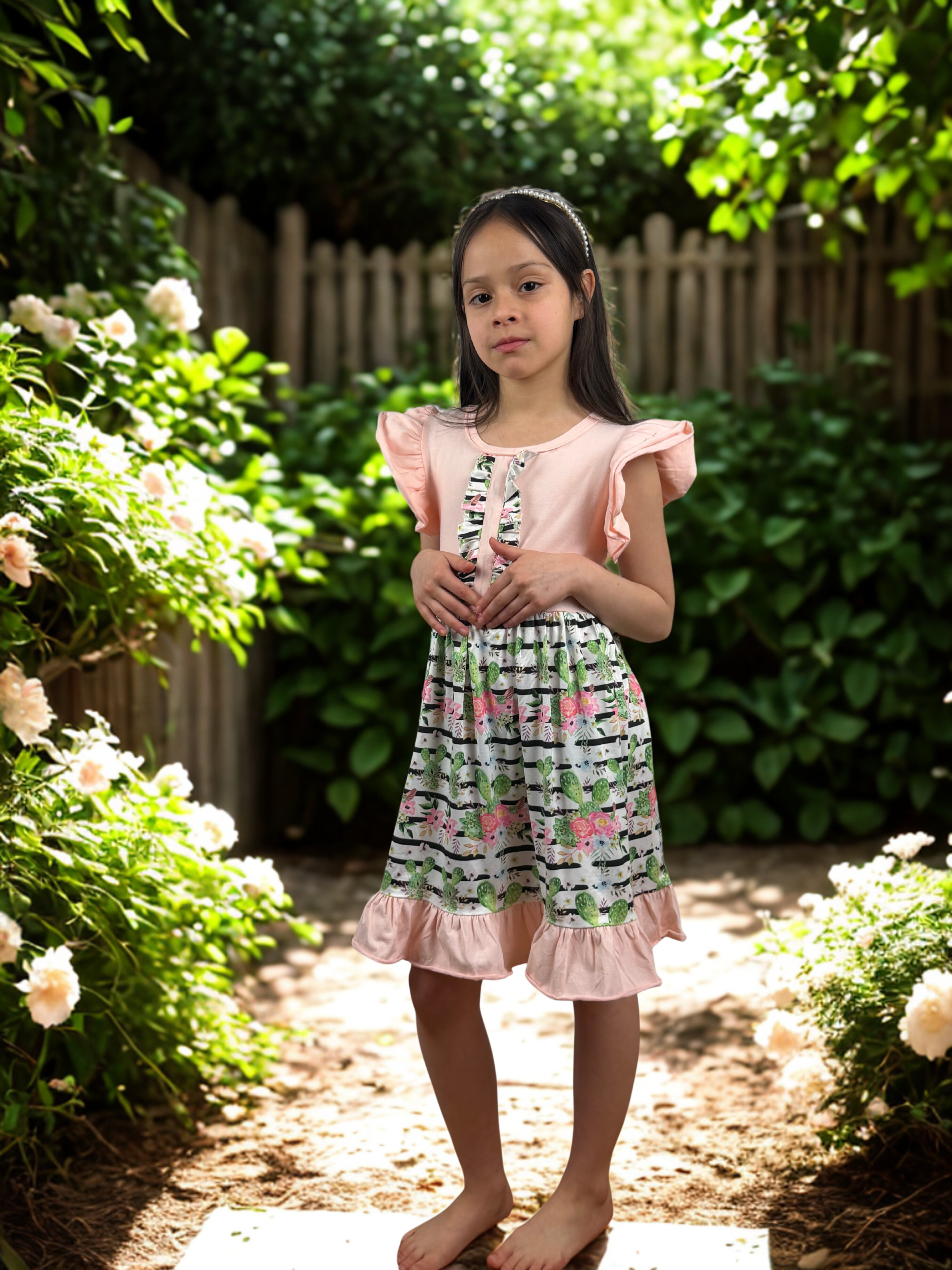 Girls Floral Summer Dress with Ruffle Sleeves