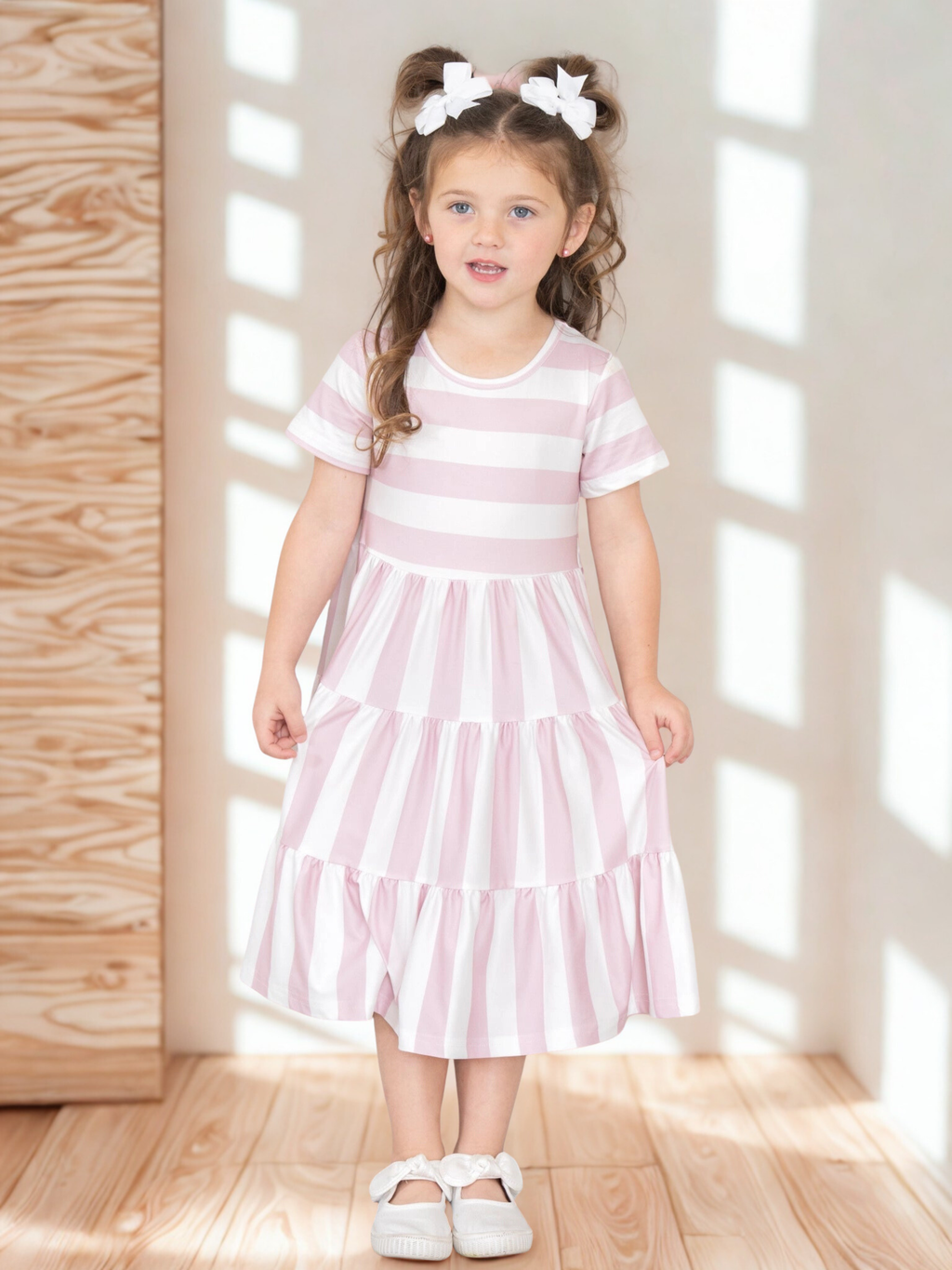 Pink Stripe Ruffle Dress – Girls