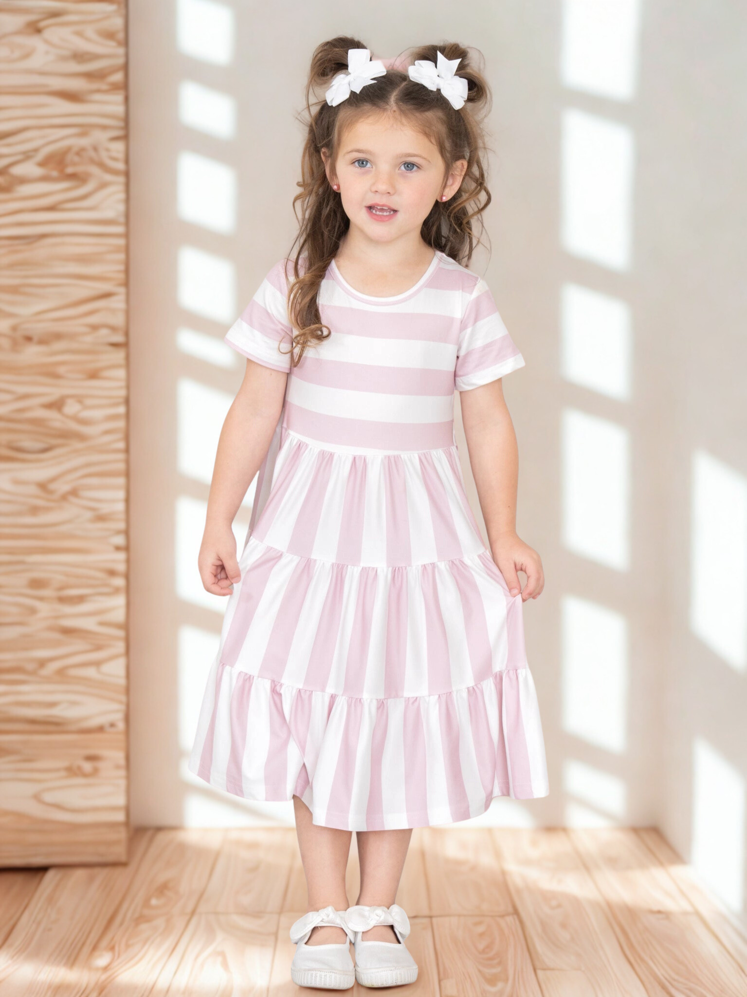 Pink Stripe Ruffle Dress – Girls