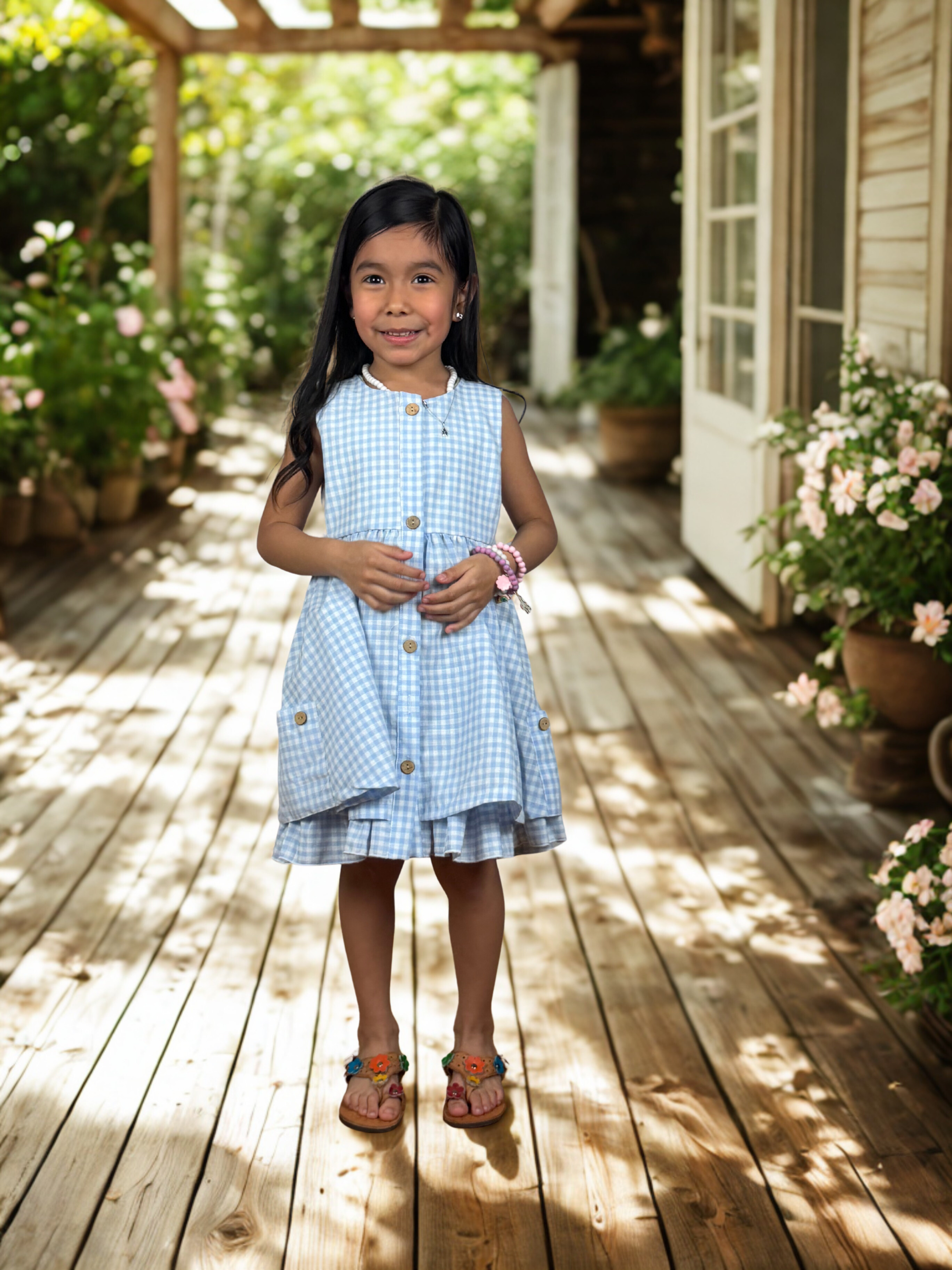 Girls Gingham Ruffle Dress – Pink & Blue (Spring/Summer Style)