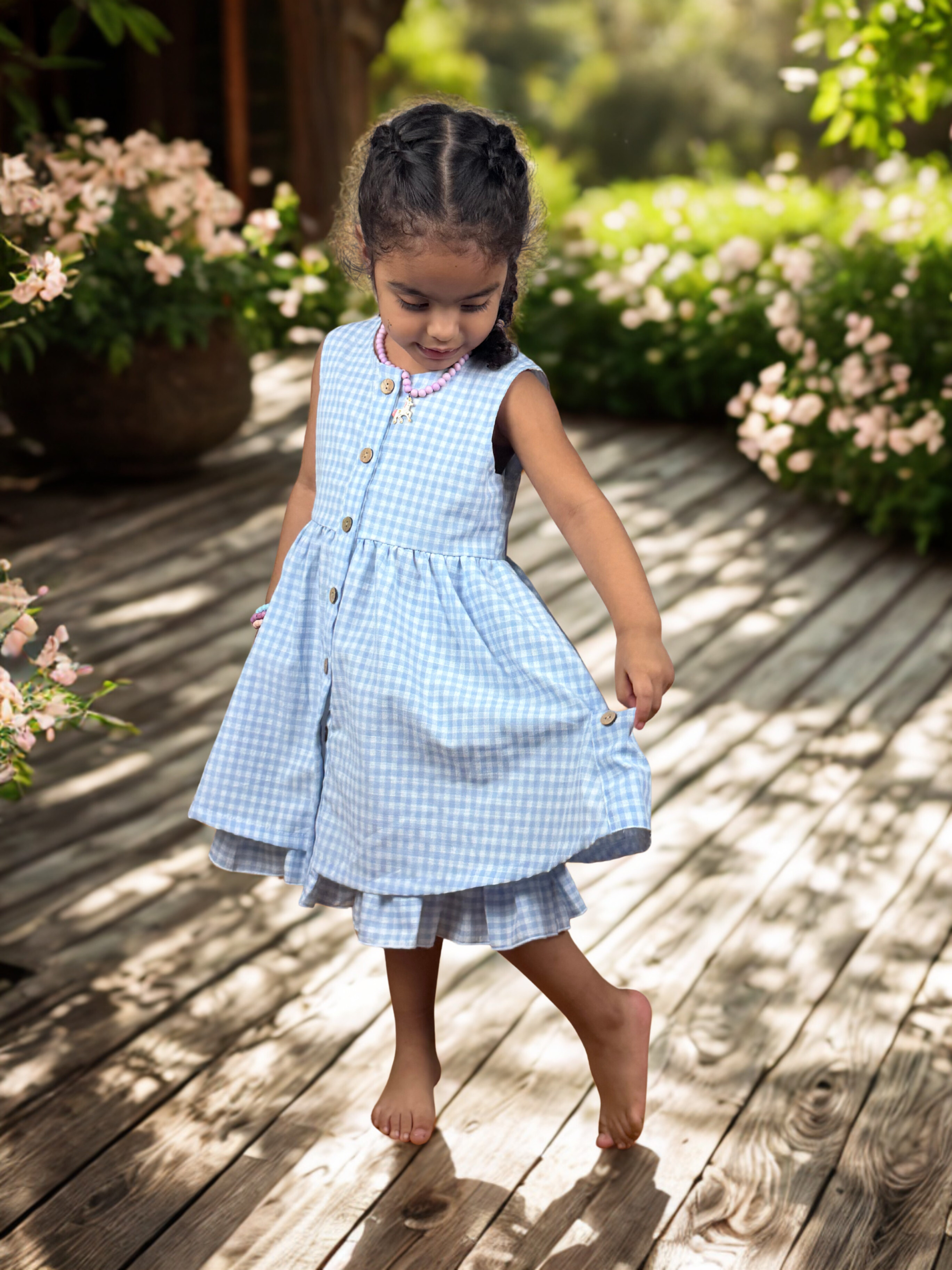 Girls Gingham Ruffle Dress – Pink & Blue (Spring/Summer Style)