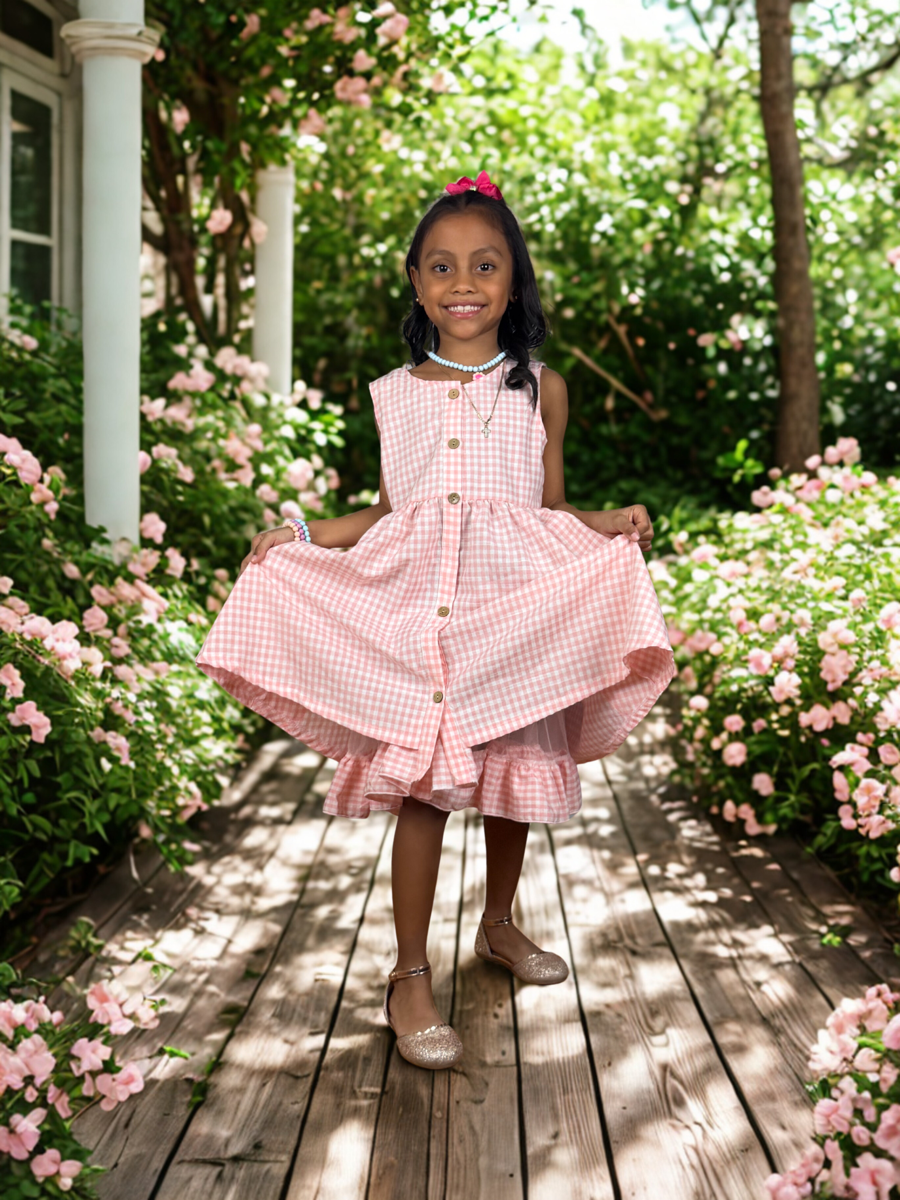 Girls Gingham Ruffle Dress – Pink & Blue (Spring/Summer Style)