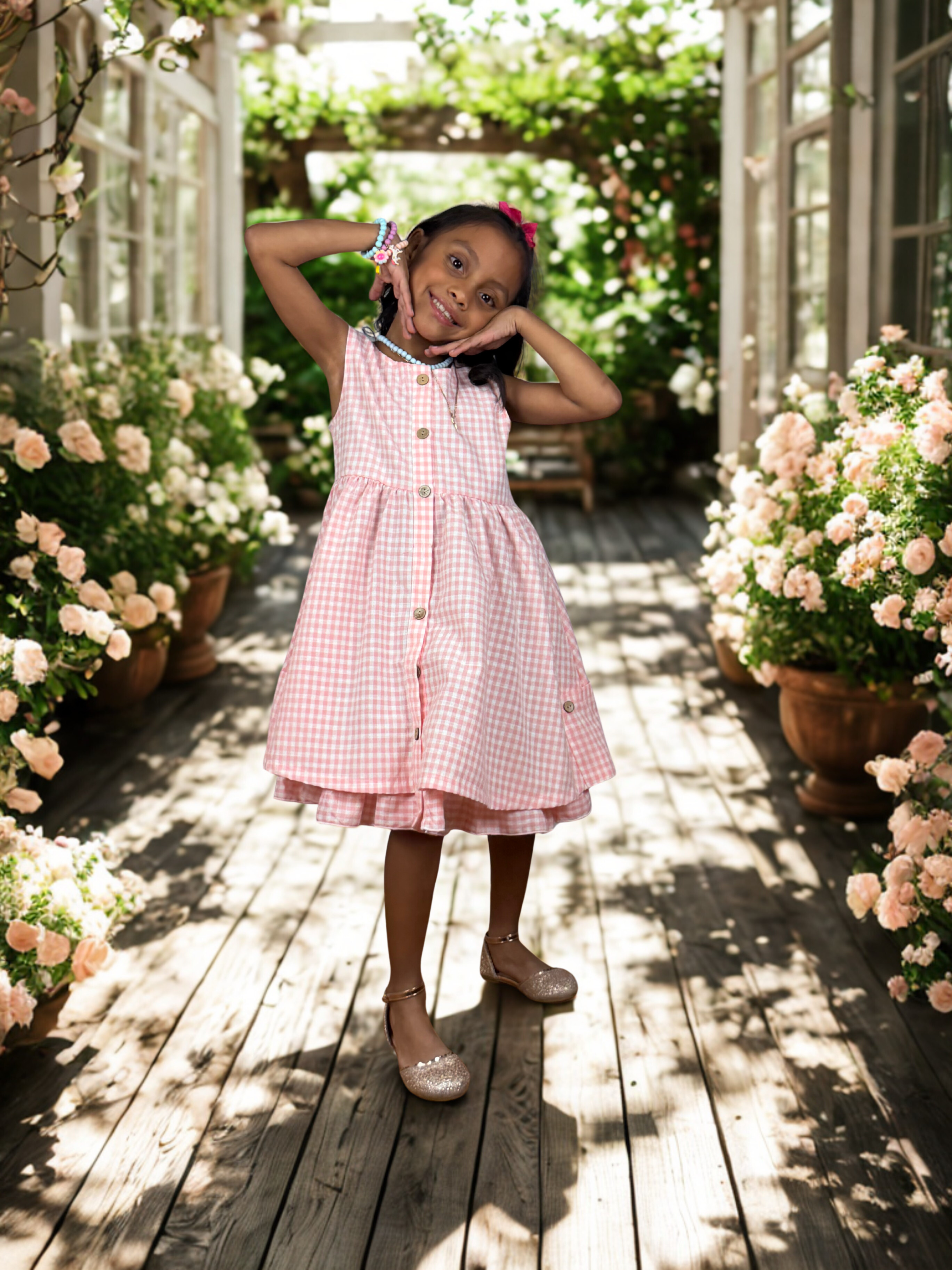 Girls Gingham Ruffle Dress – Pink & Blue (Spring/Summer Style)