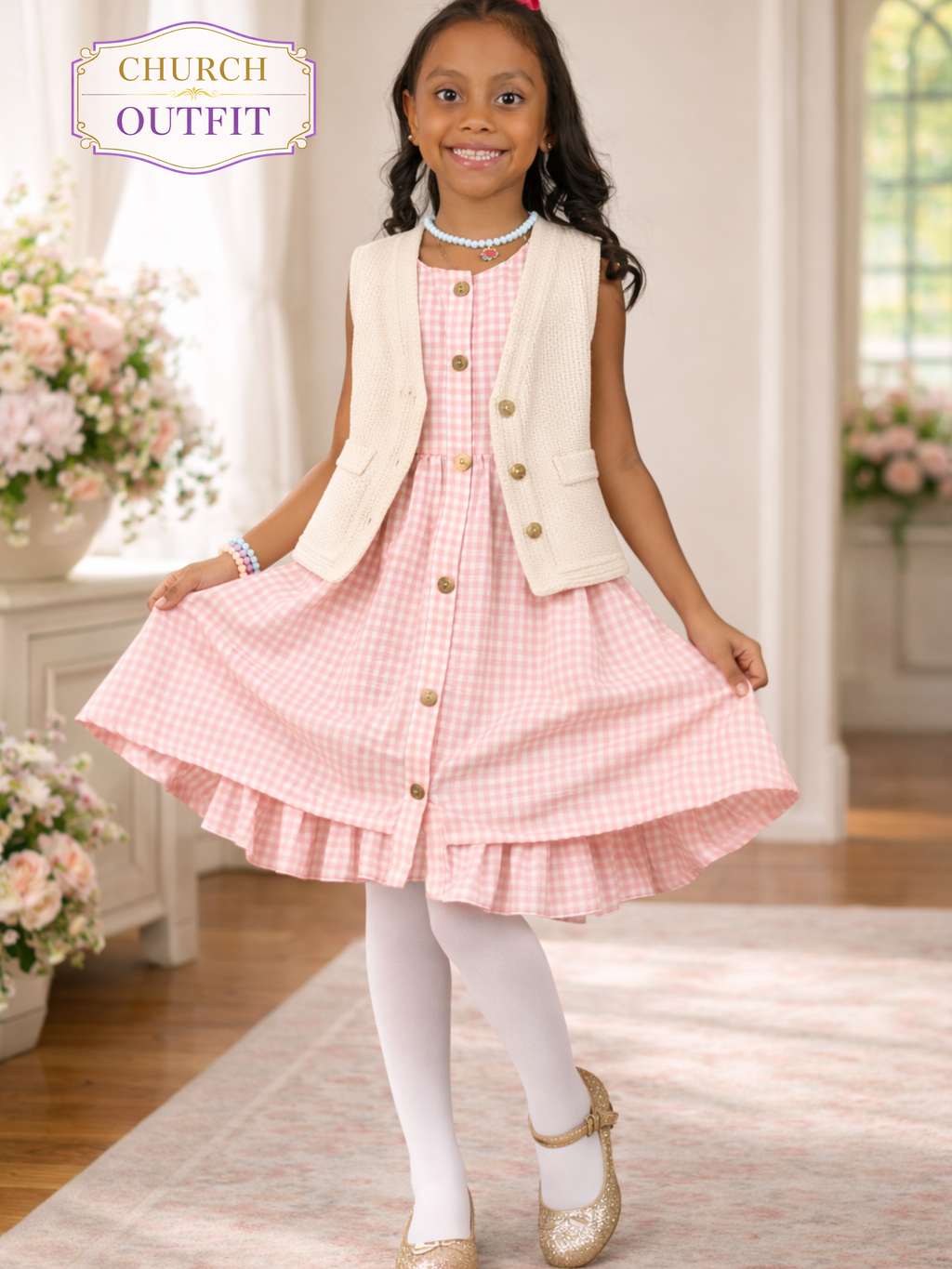 Girls Gingham Ruffle Dress – Pink & Blue (Spring/Summer Style)