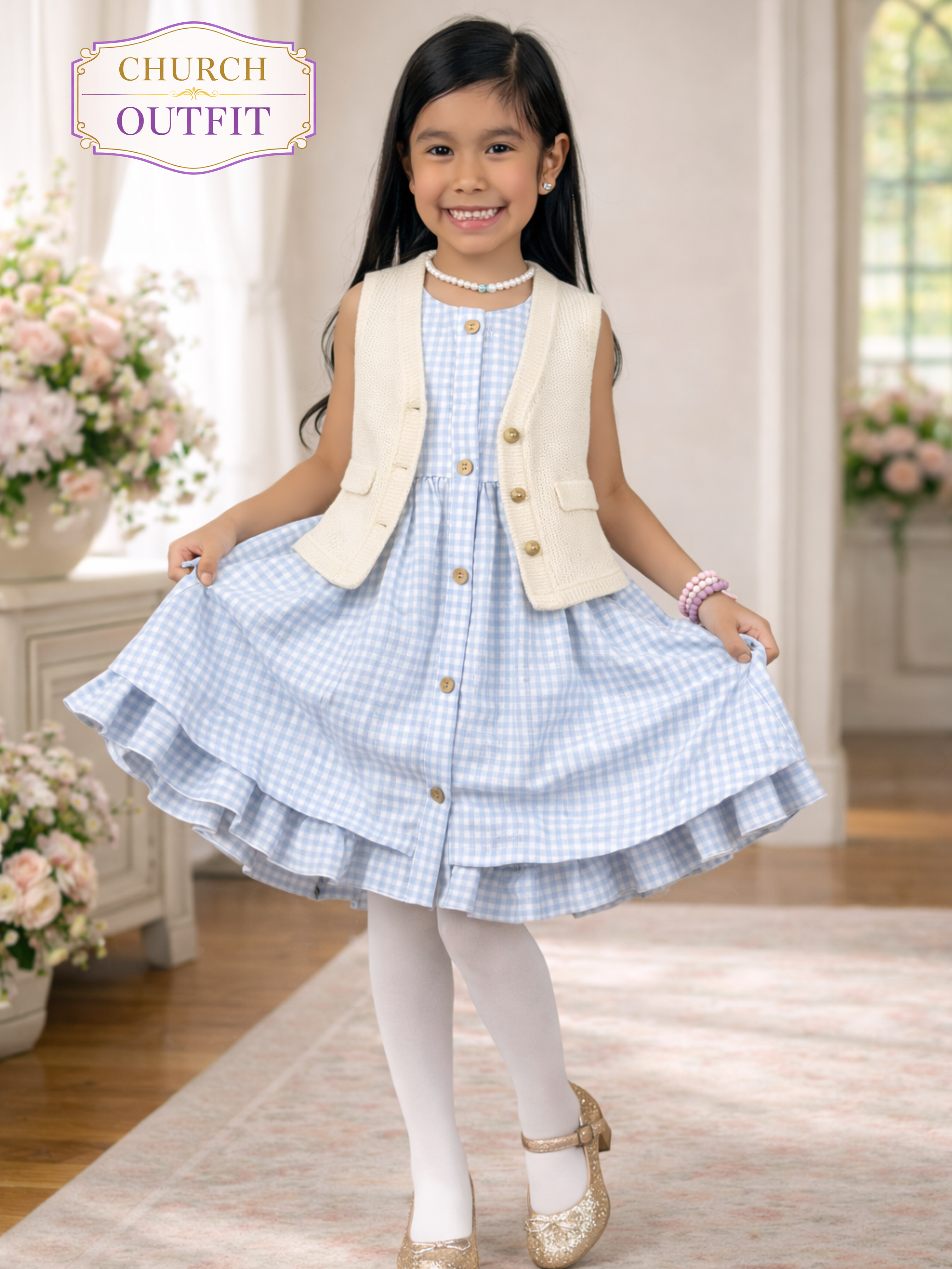 Girls Gingham Ruffle Dress – Pink & Blue (Spring/Summer Style)