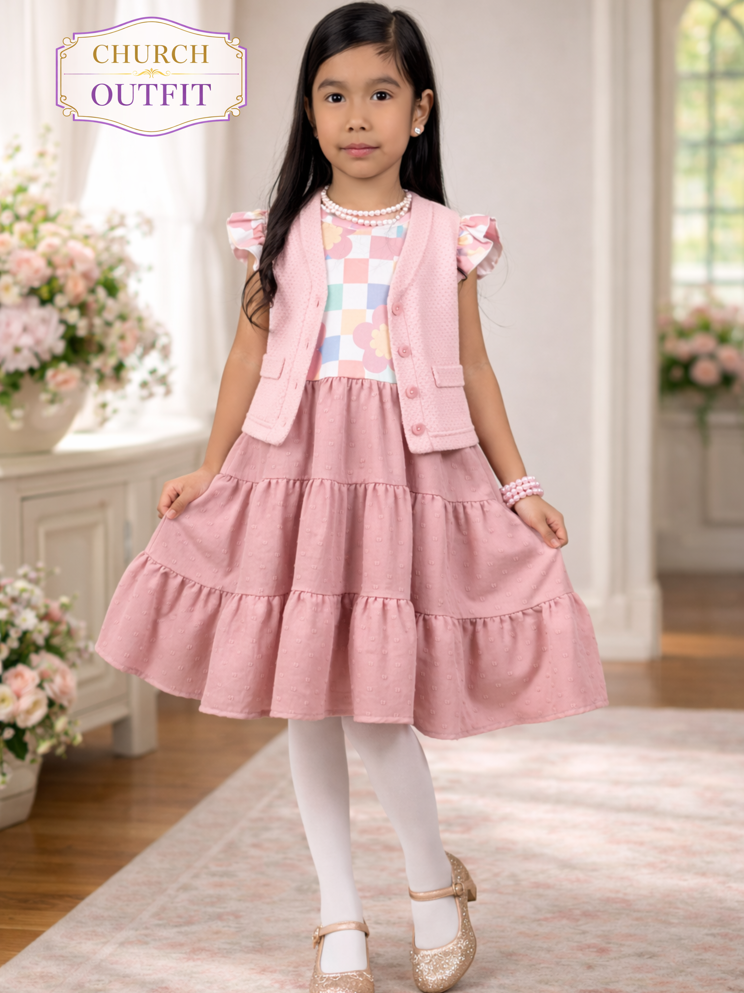 Girls Pastel Patchwork Ruffle Dress – Spring & Summer Outfit