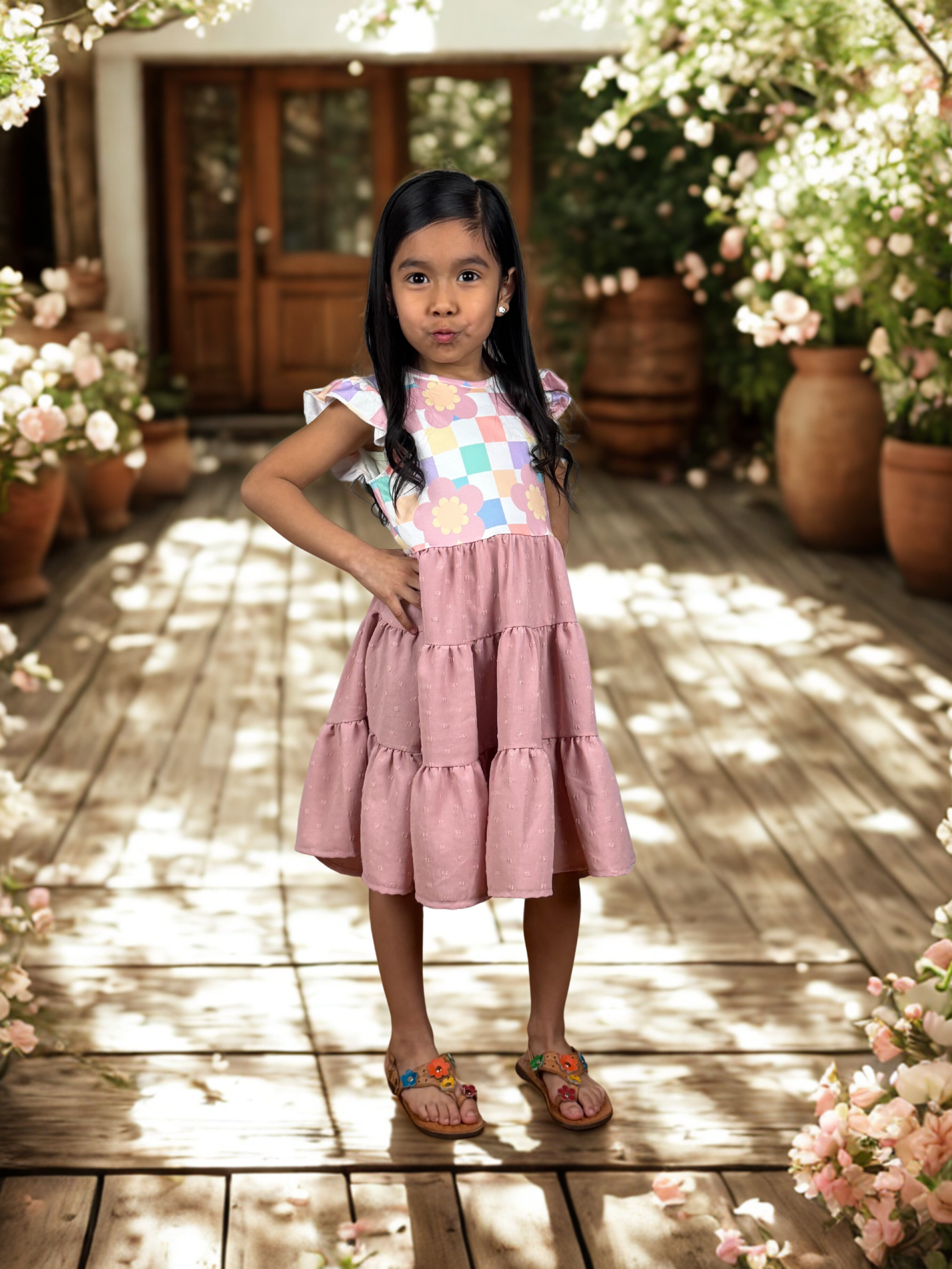 Girls Pastel Patchwork Ruffle Dress – Spring & Summer Outfit