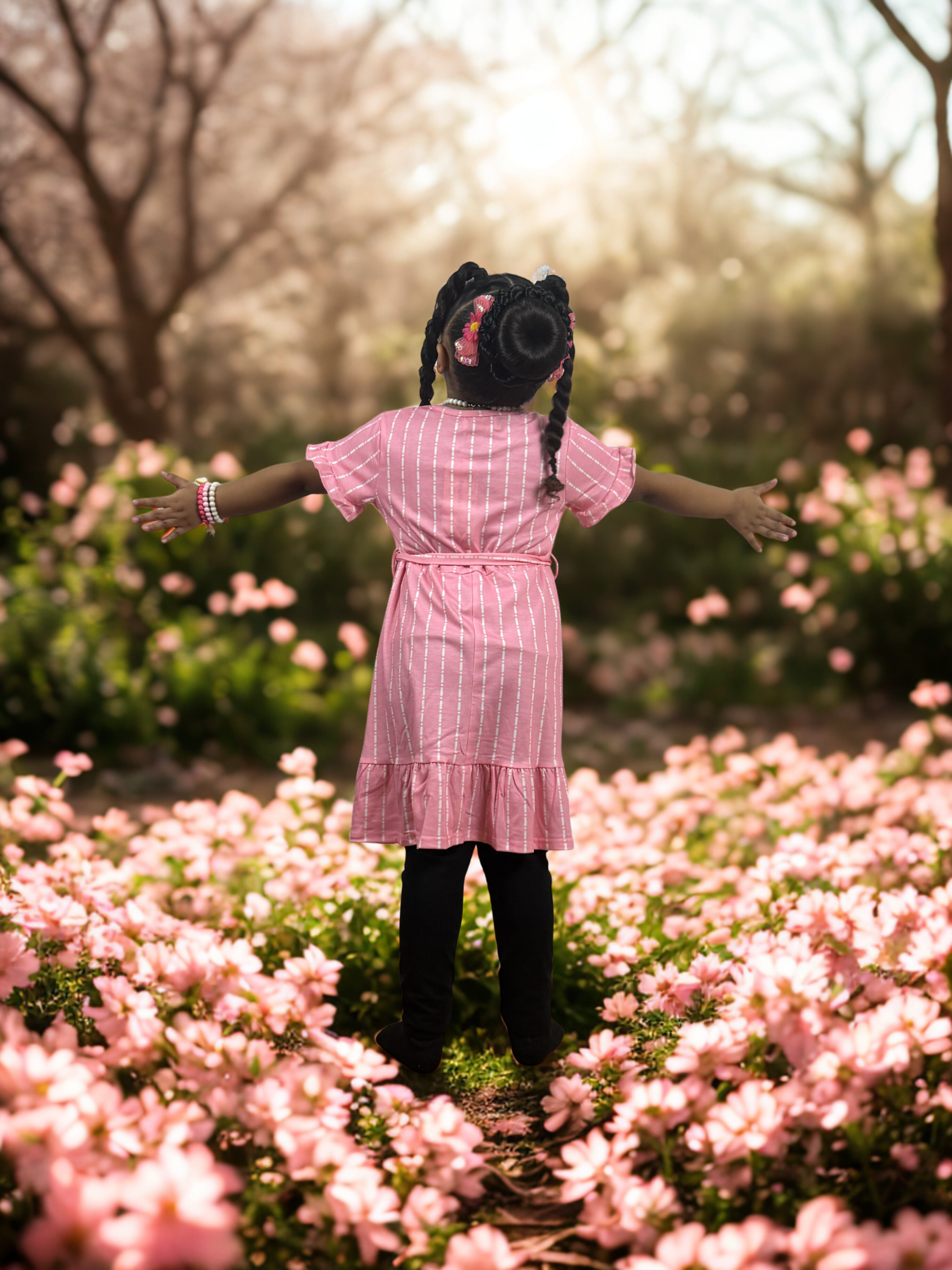 Girls Pink Striped Ruffle Dress