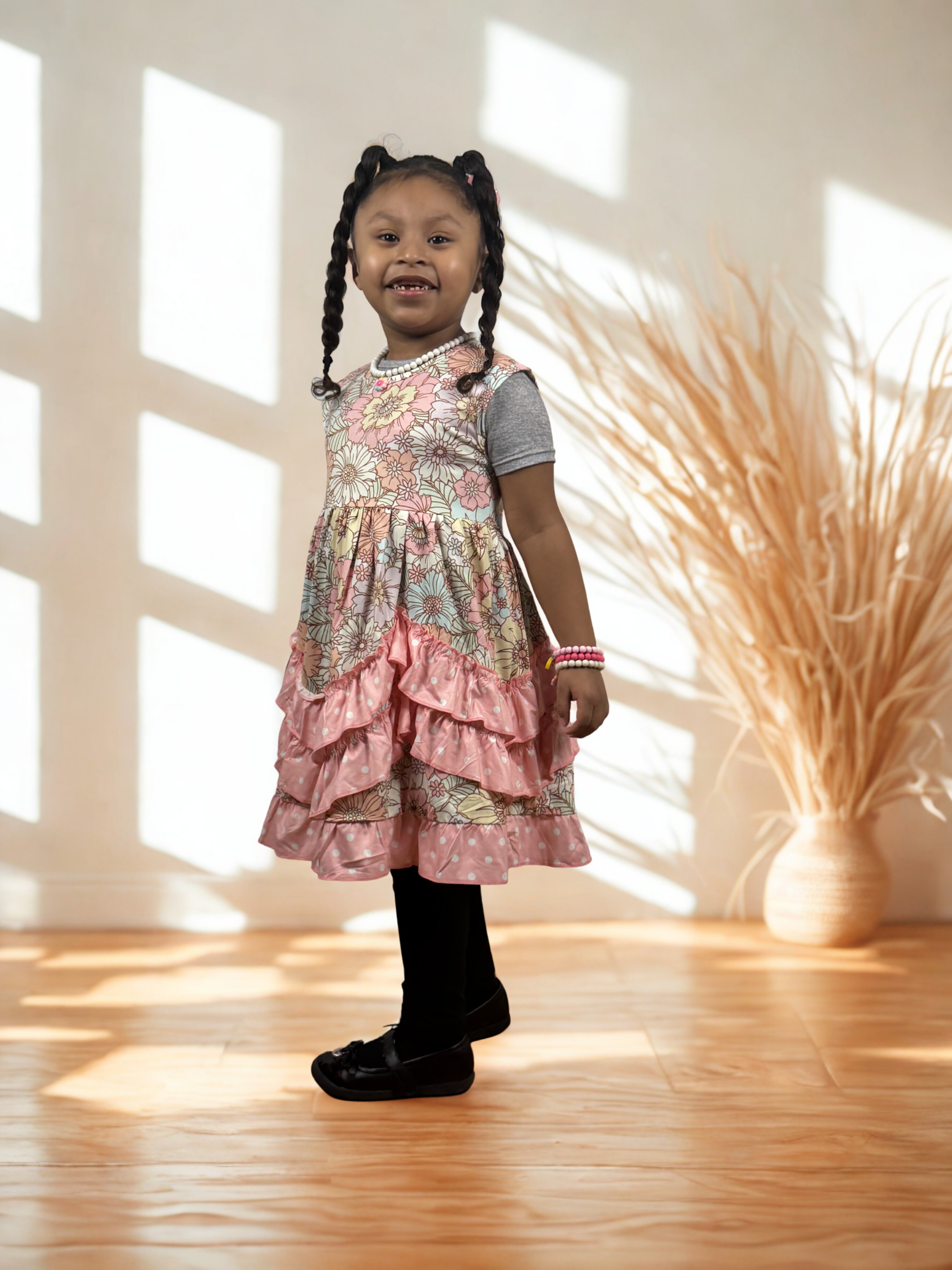 Pastel Multicolor Floral Ruffle Girls Dress