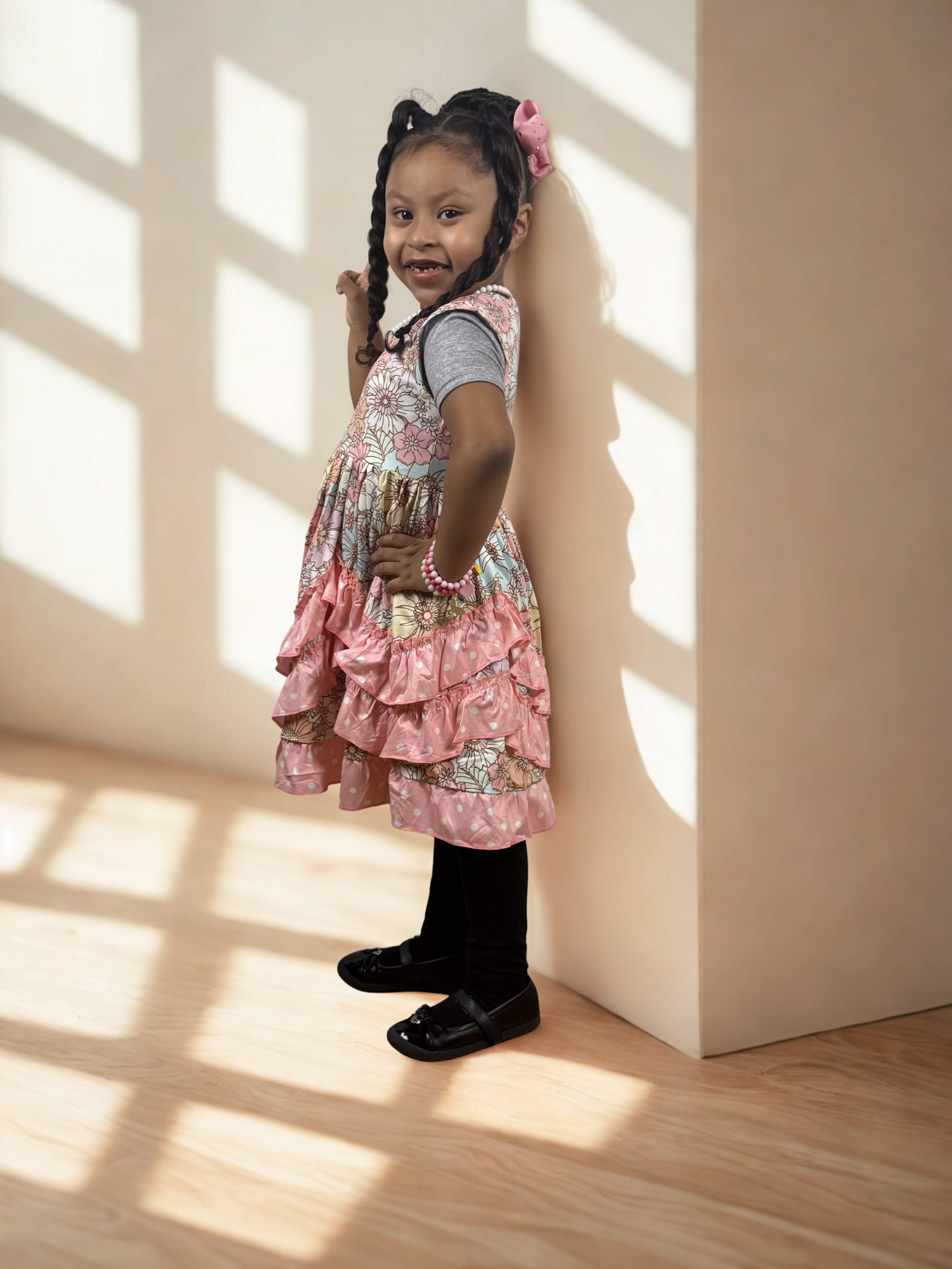 Pastel Multicolor Floral Ruffle Girls Dress