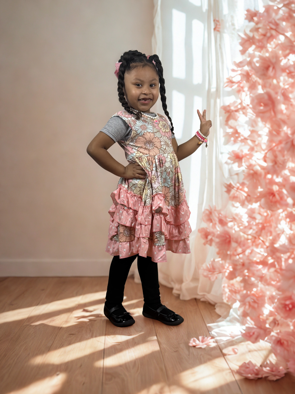 Pastel Multicolor Floral Ruffle Girls Dress