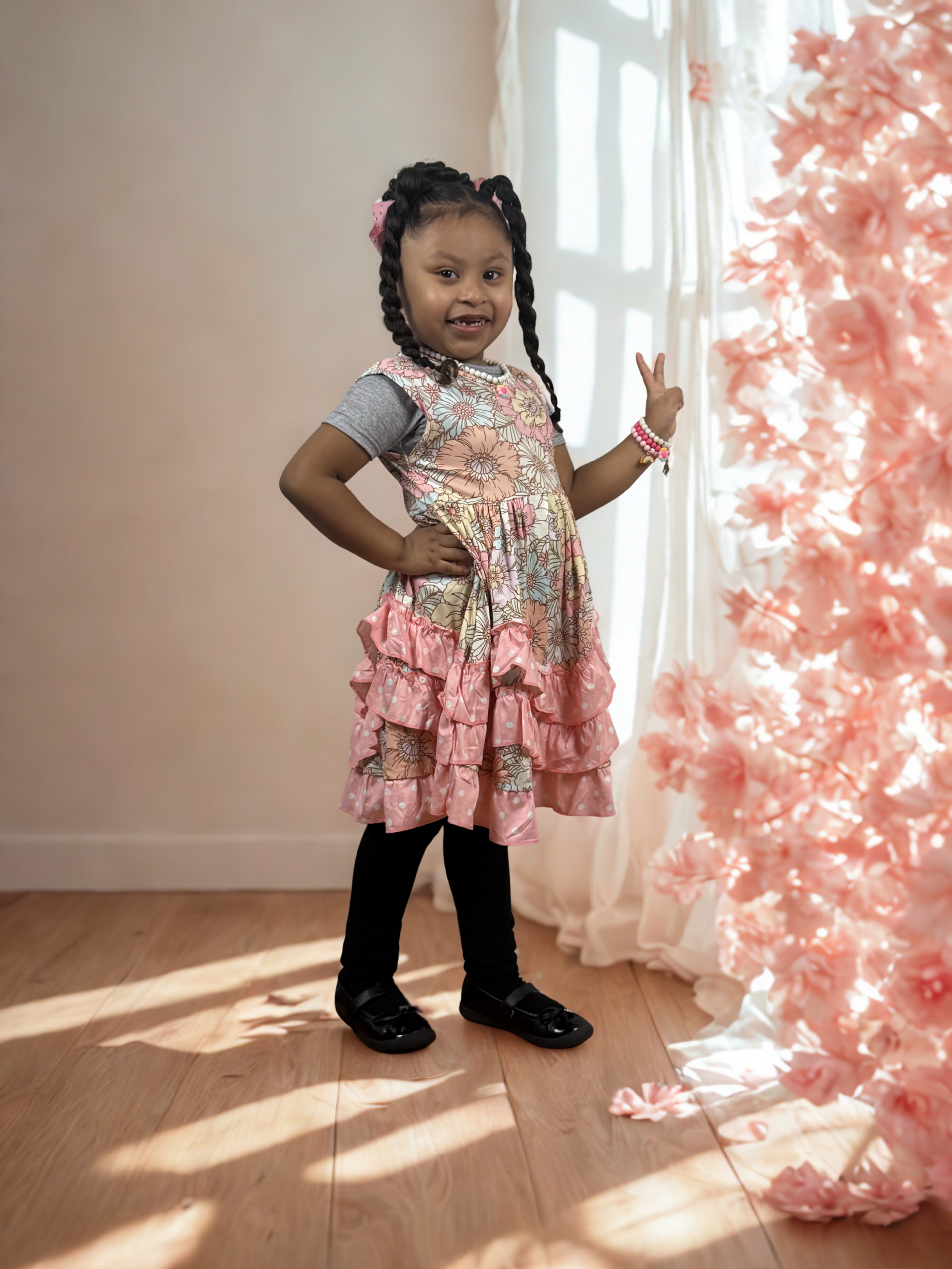 Pastel Multicolor Floral Ruffle Girls Dress