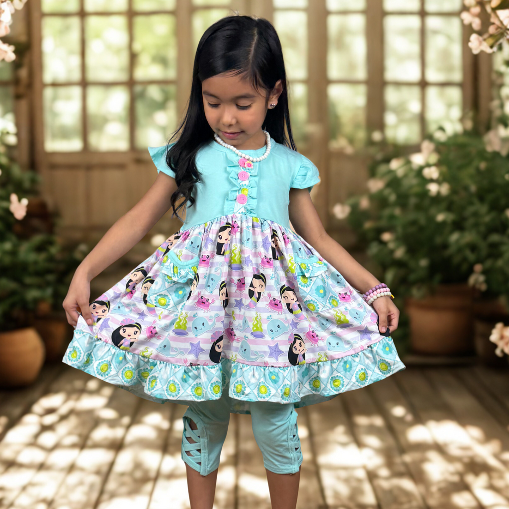 Baby Girl Mermaid Ruffle Tunic & Capri Leggings Set