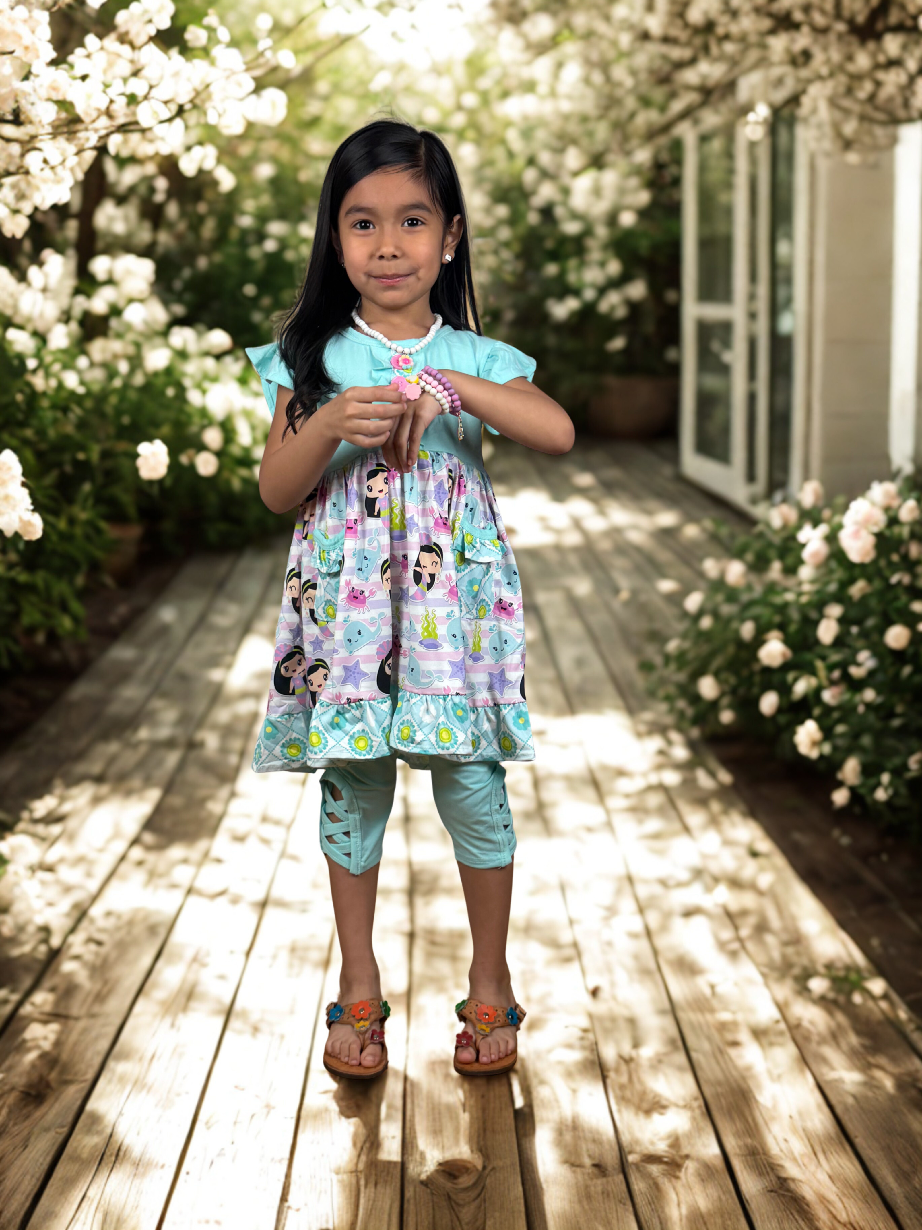 Baby Girl Mermaid Ruffle Tunic & Capri Leggings Set