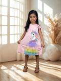 Girls Unicorn Rainbow Tutu Flutter Sleeve Dress