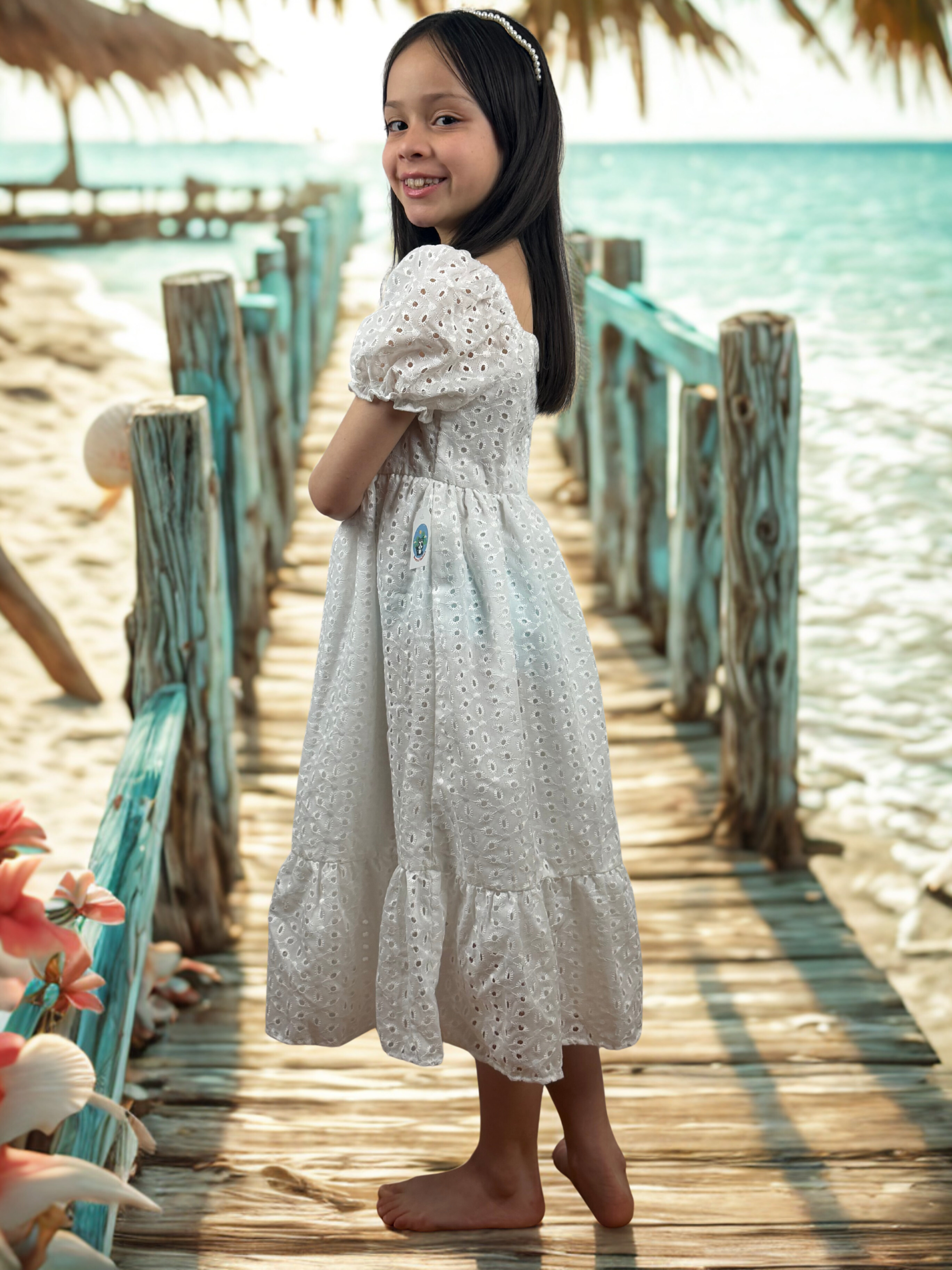 Girls Summer White Lace Dress