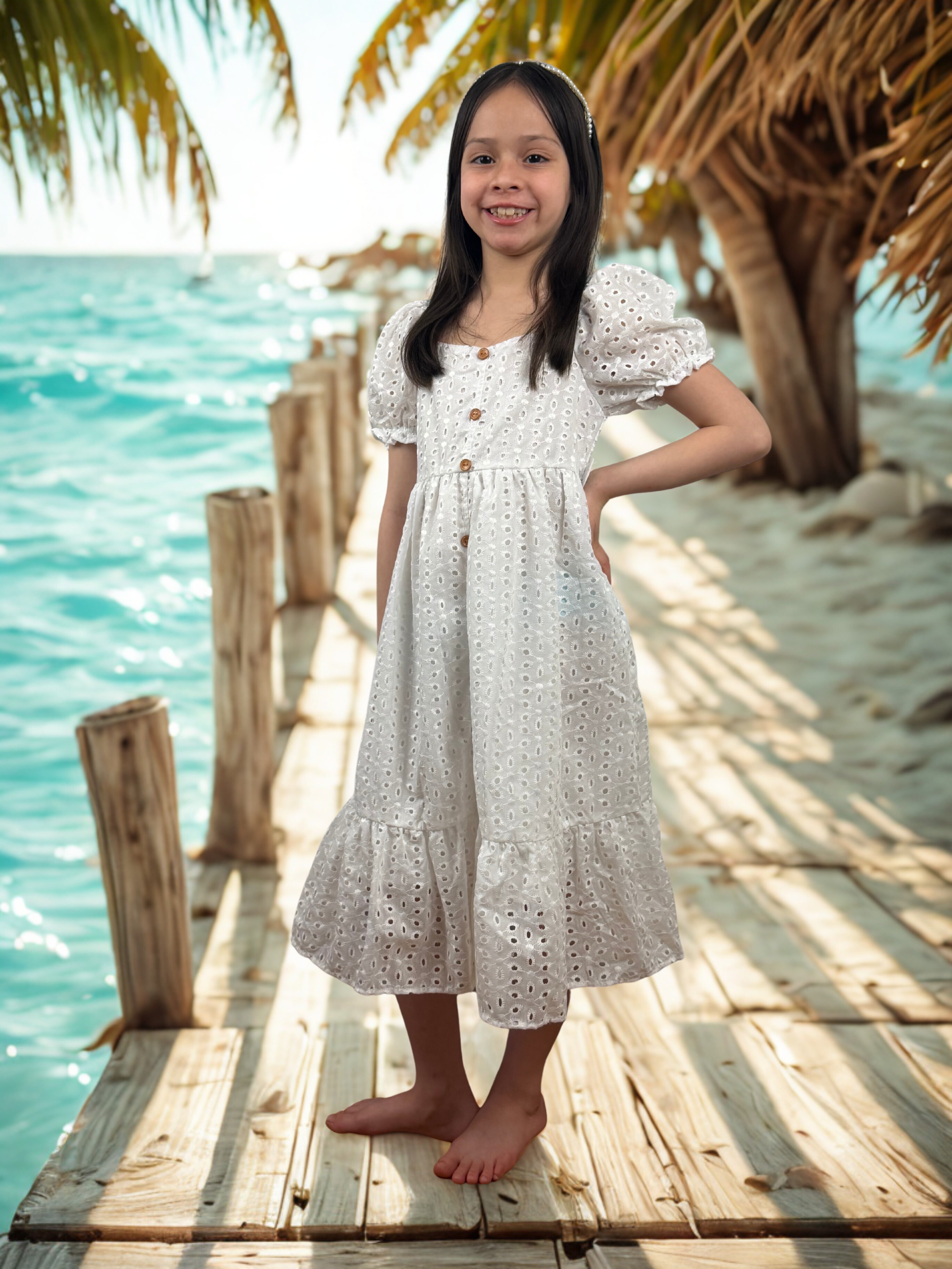 Girls Summer White Lace Dress