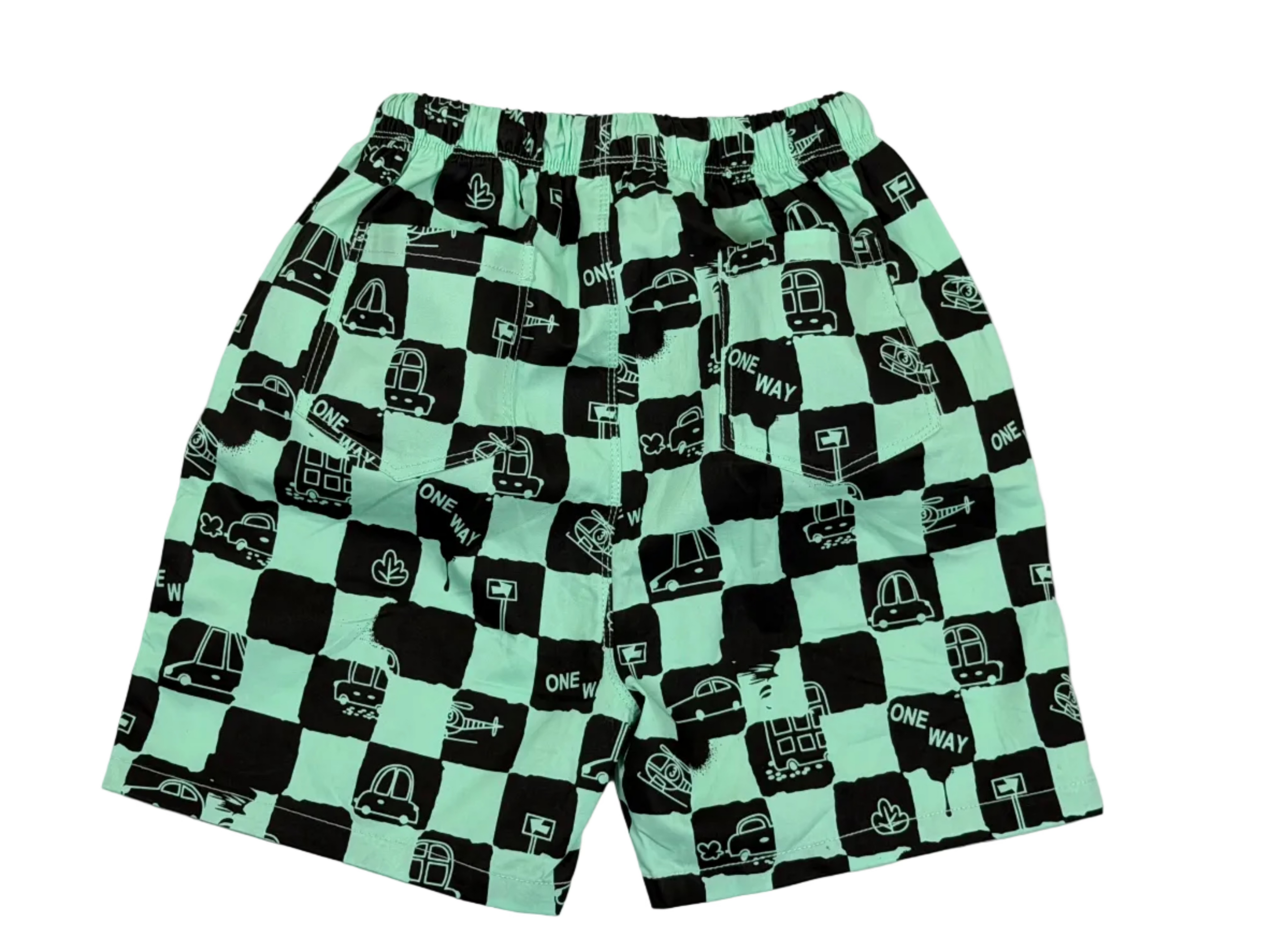 Boys Car Print Grey T-Shirt & Checkered Shorts Outfit Set