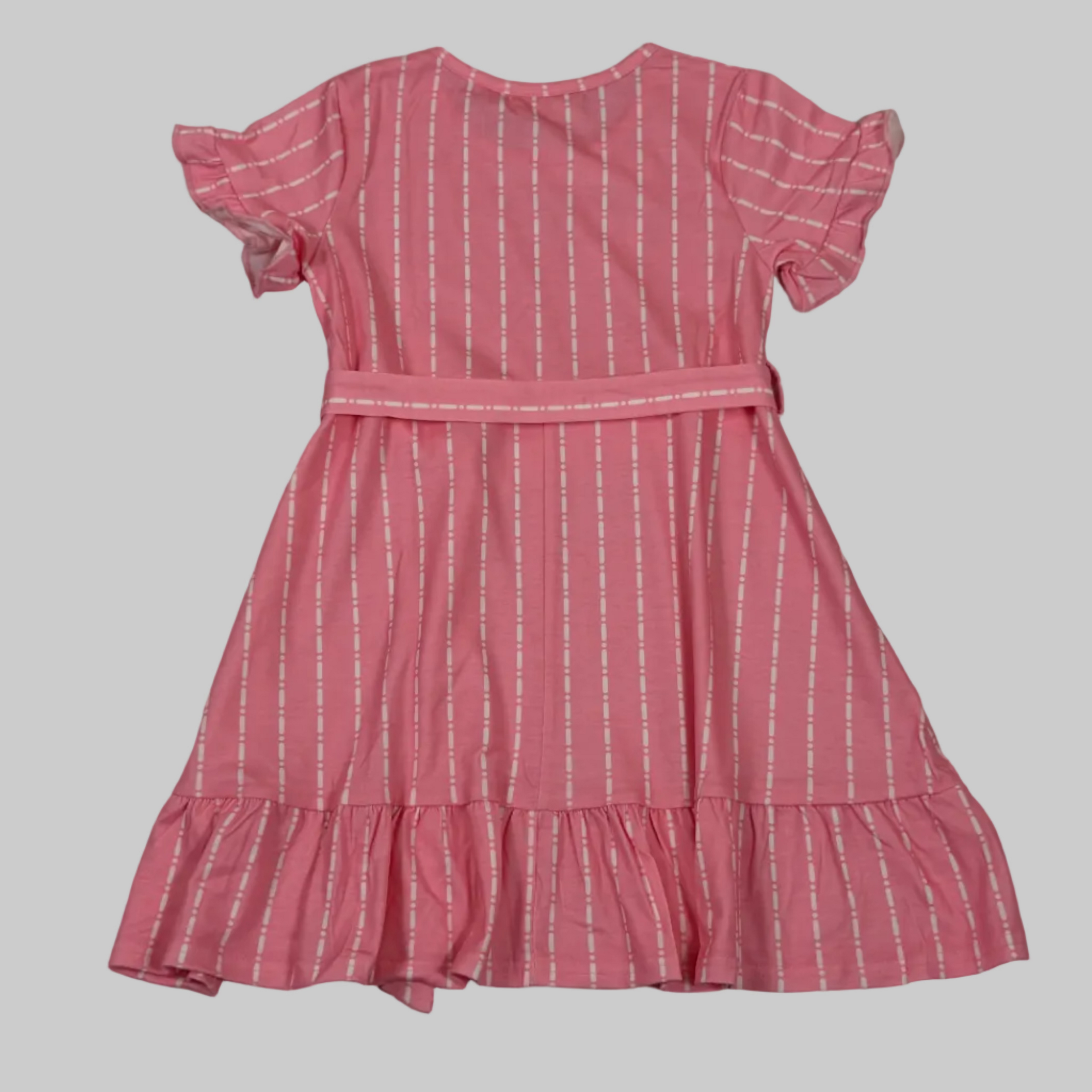 Girls Pink Striped Ruffle Dress