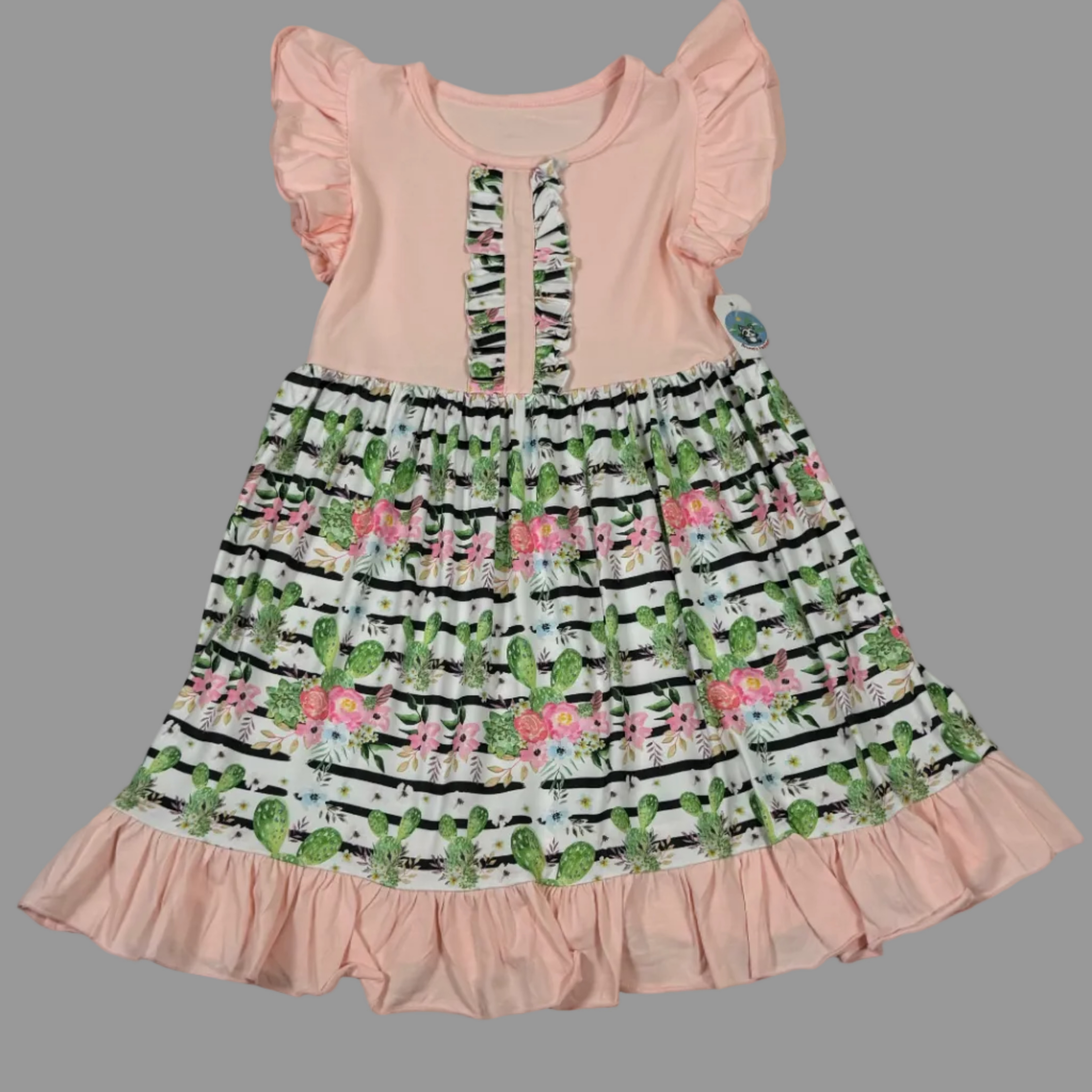 Girls Floral Summer Dress with Ruffle Sleeves