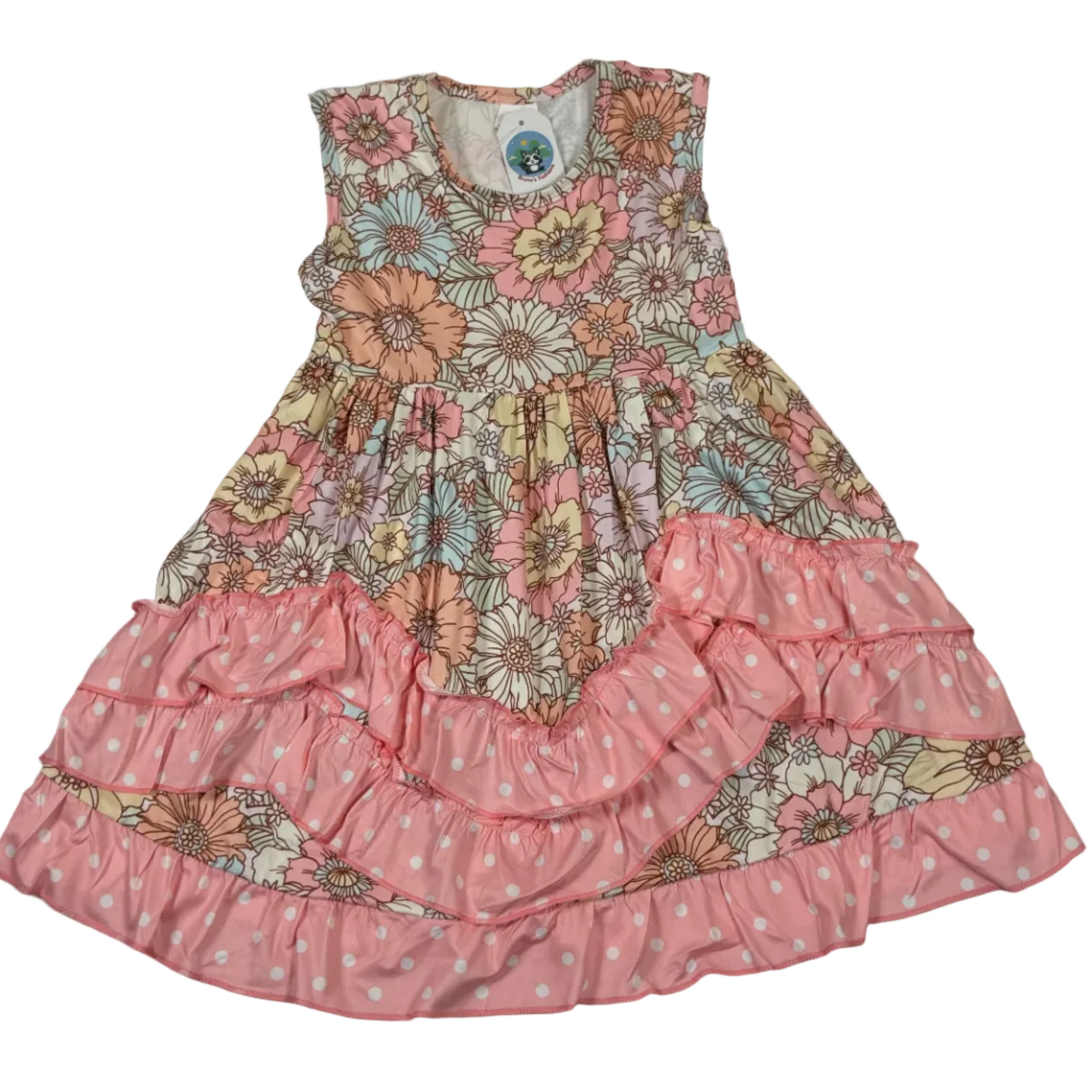 Pastel Multicolor Floral Ruffle Girls Dress