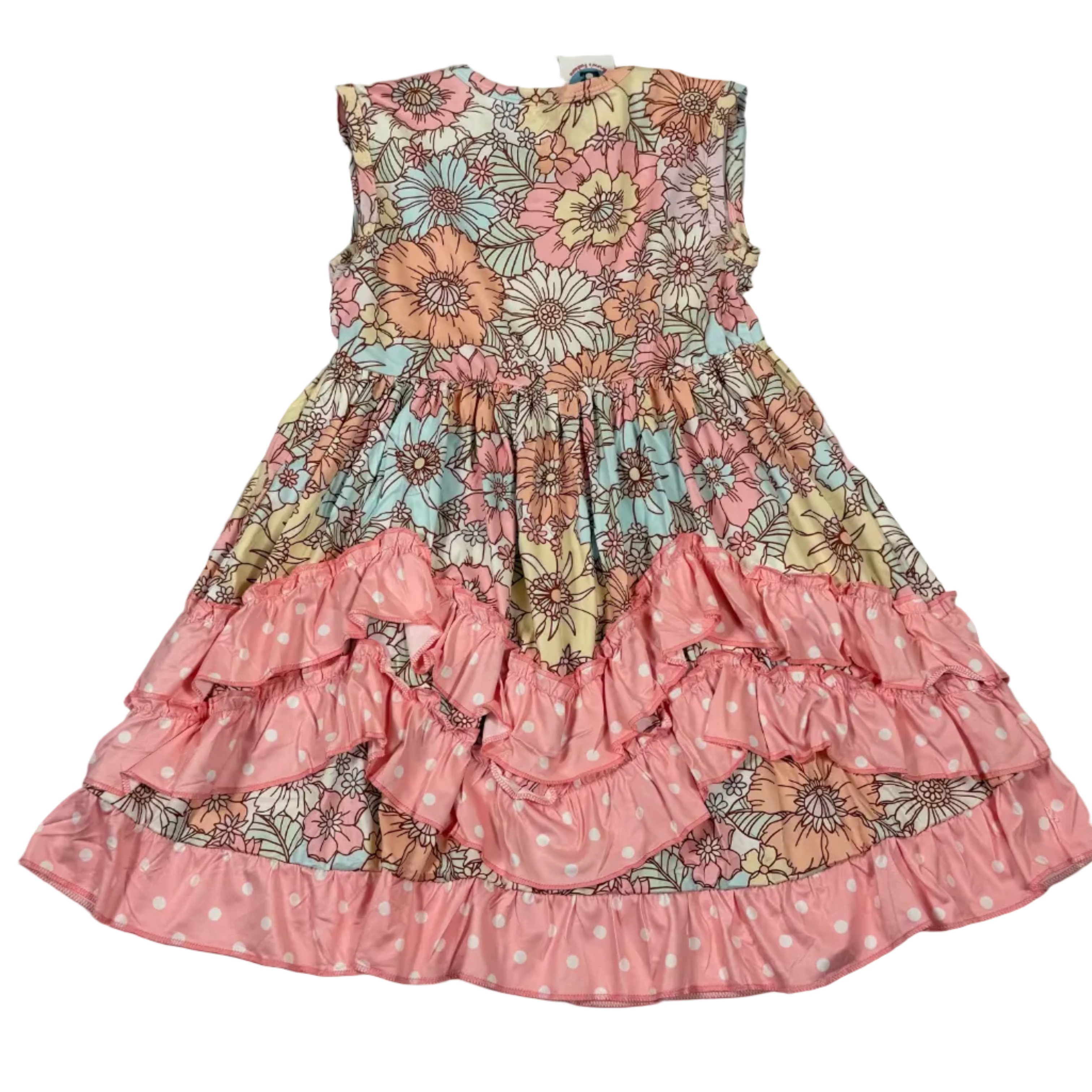 Pastel Multicolor Floral Ruffle Girls Dress
