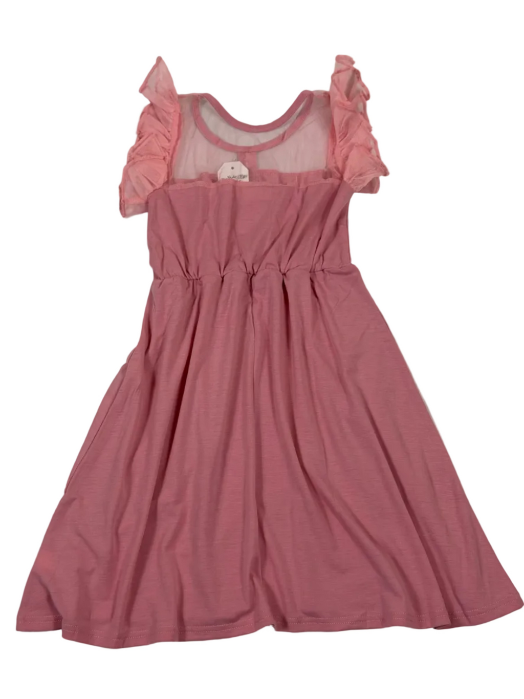 Girls Elegant Rose Pink Dress with Tulle Ruffle Sleeves