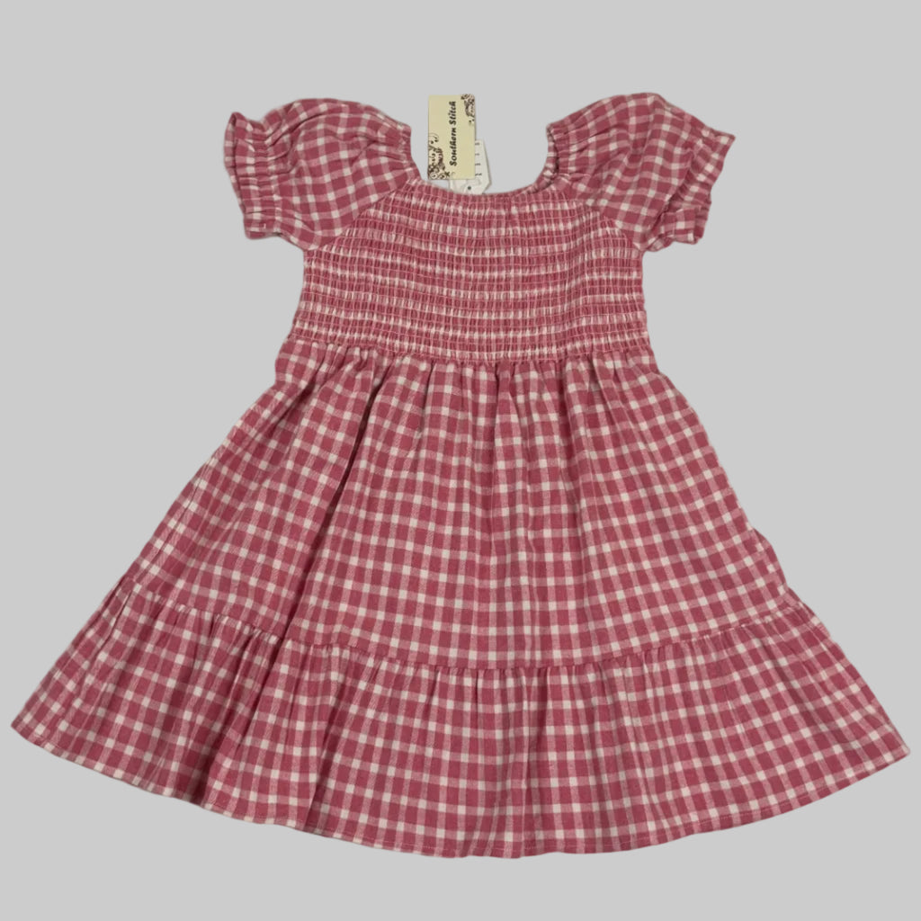 Pink Plaid Cotton Girls Dress
