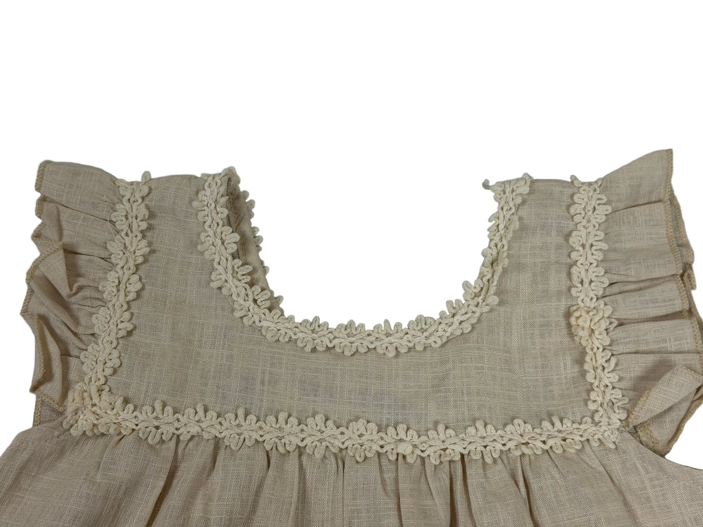 Girls Embroidered Linen Blend Dress – Natural Beige