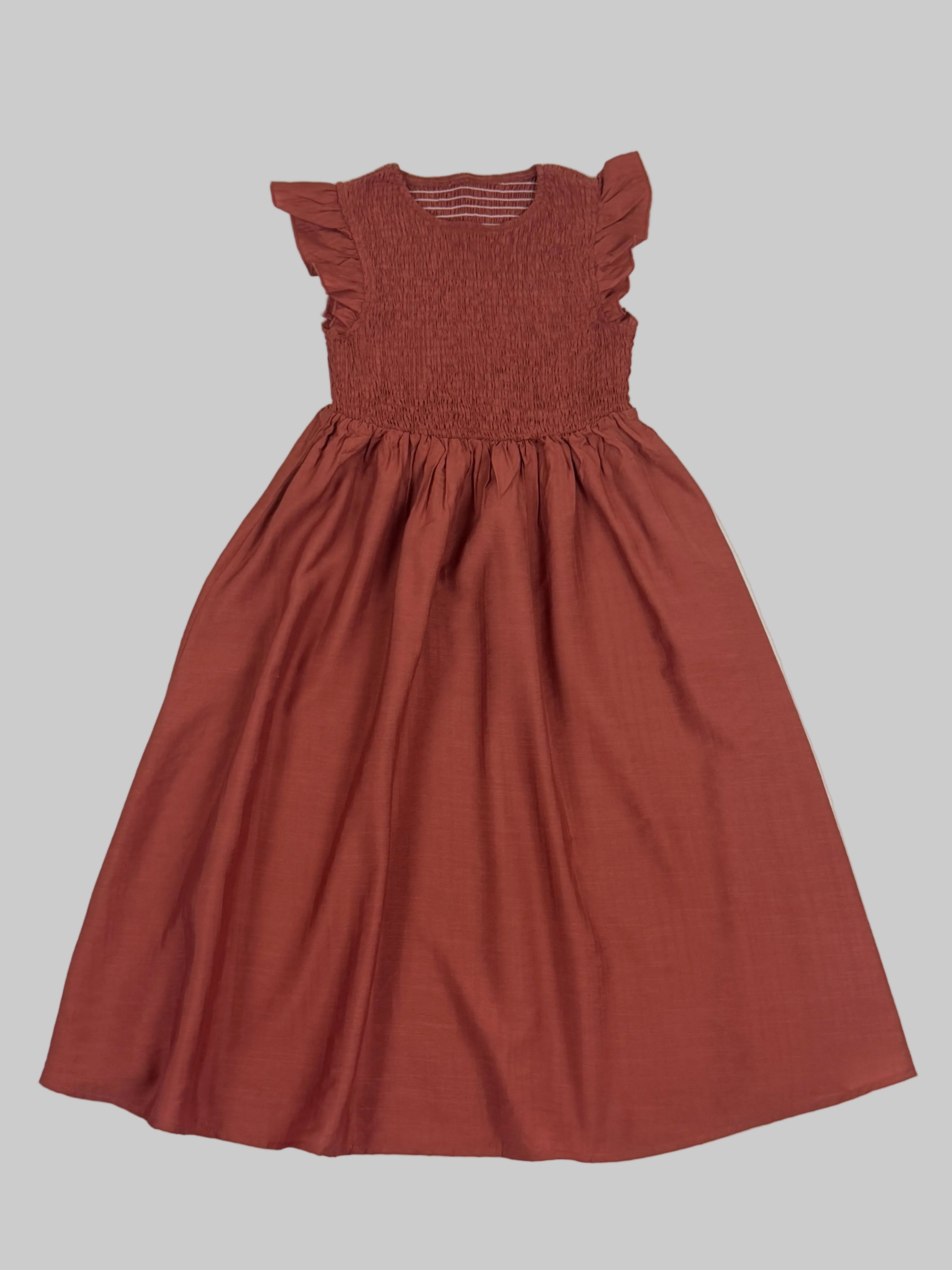 Girls Elegant Rust Midi Dress – Spring & Summer