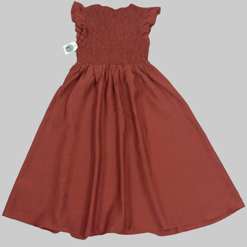 Girls Elegant Rust Midi Dress – Spring & Summer