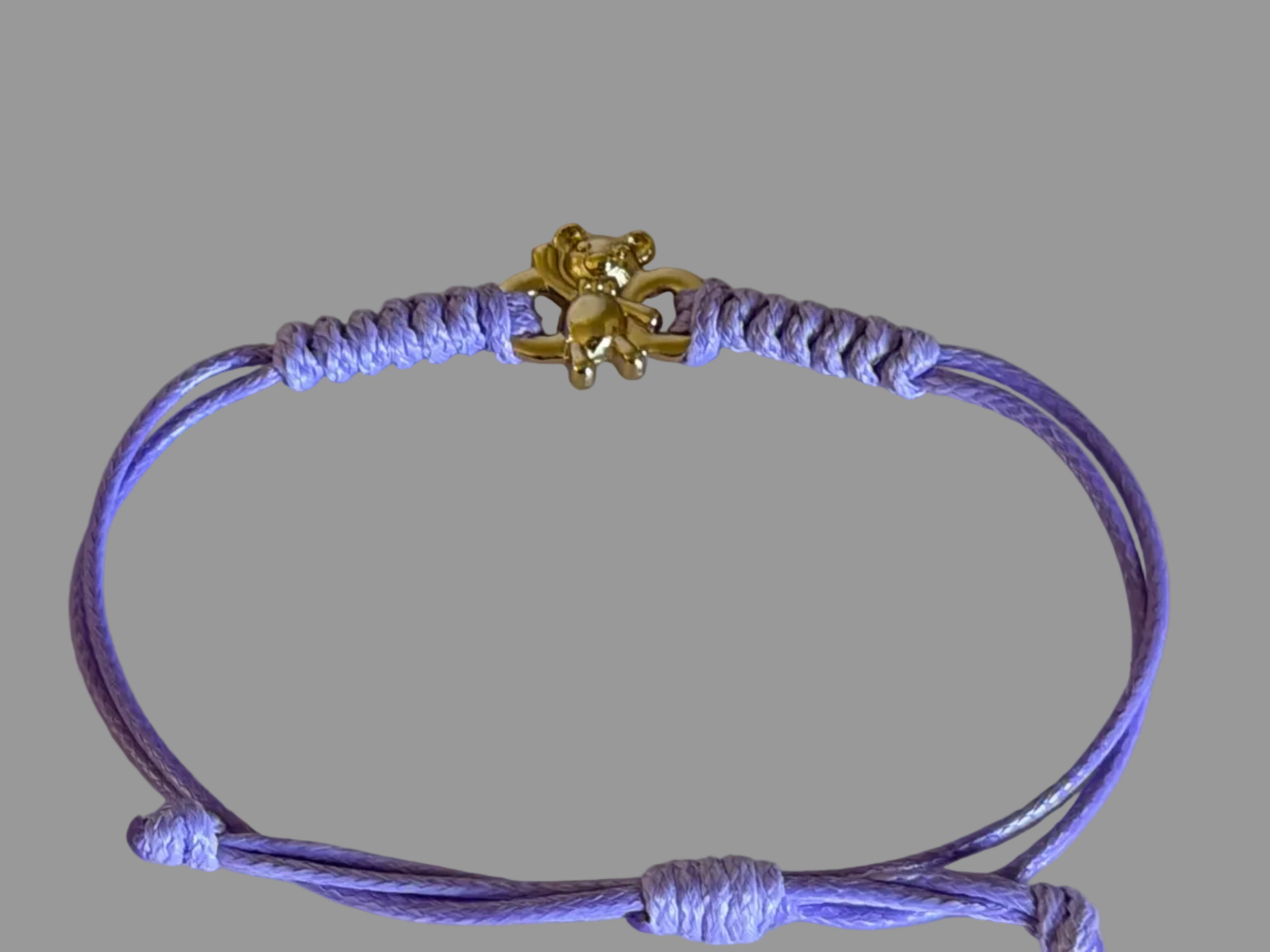 Lilac Adjustable Girls Bracelet with Gold Bear Charm