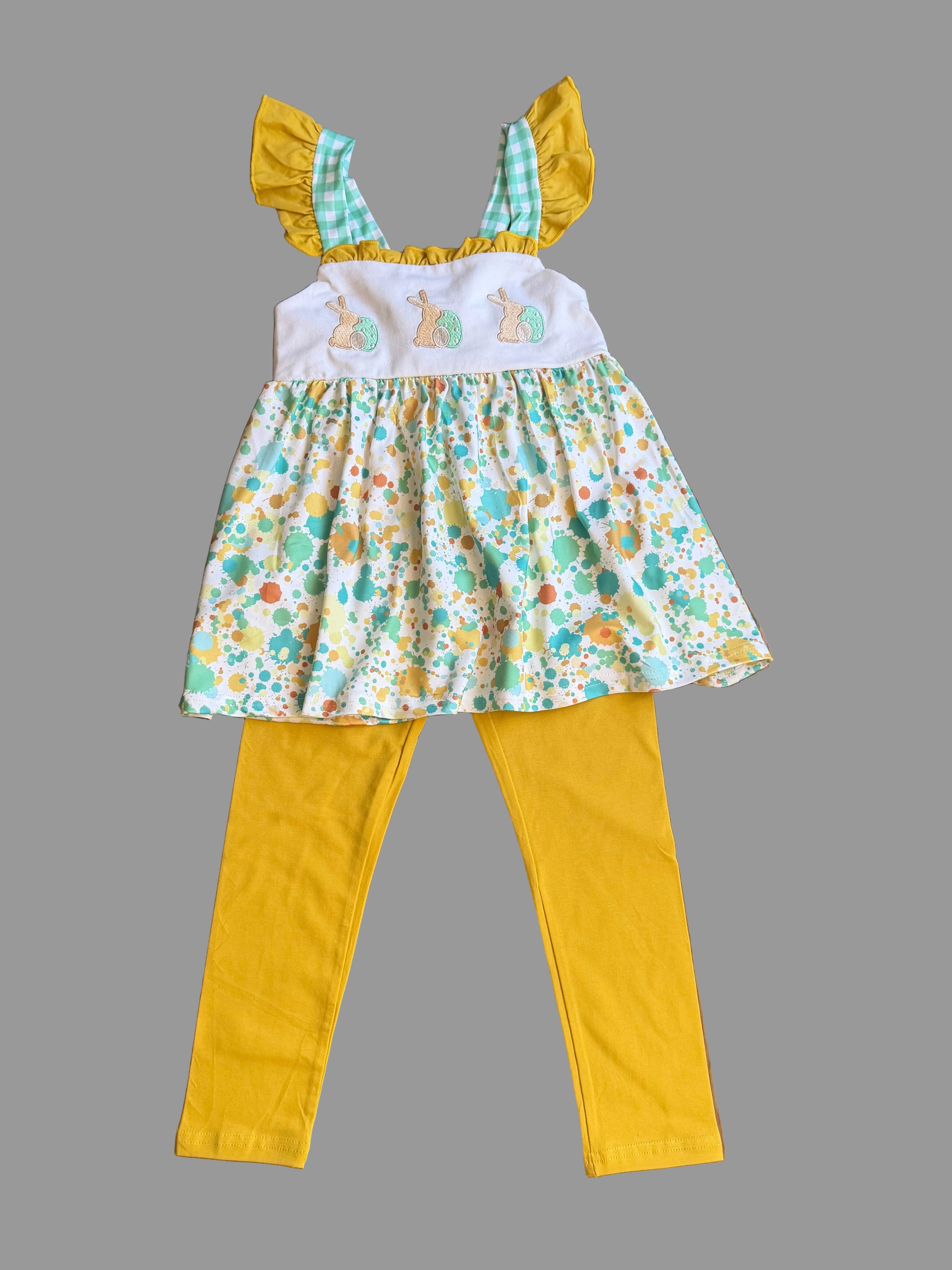Watercolor Bunny Ruffle Outfit Set (Top + Leggings)